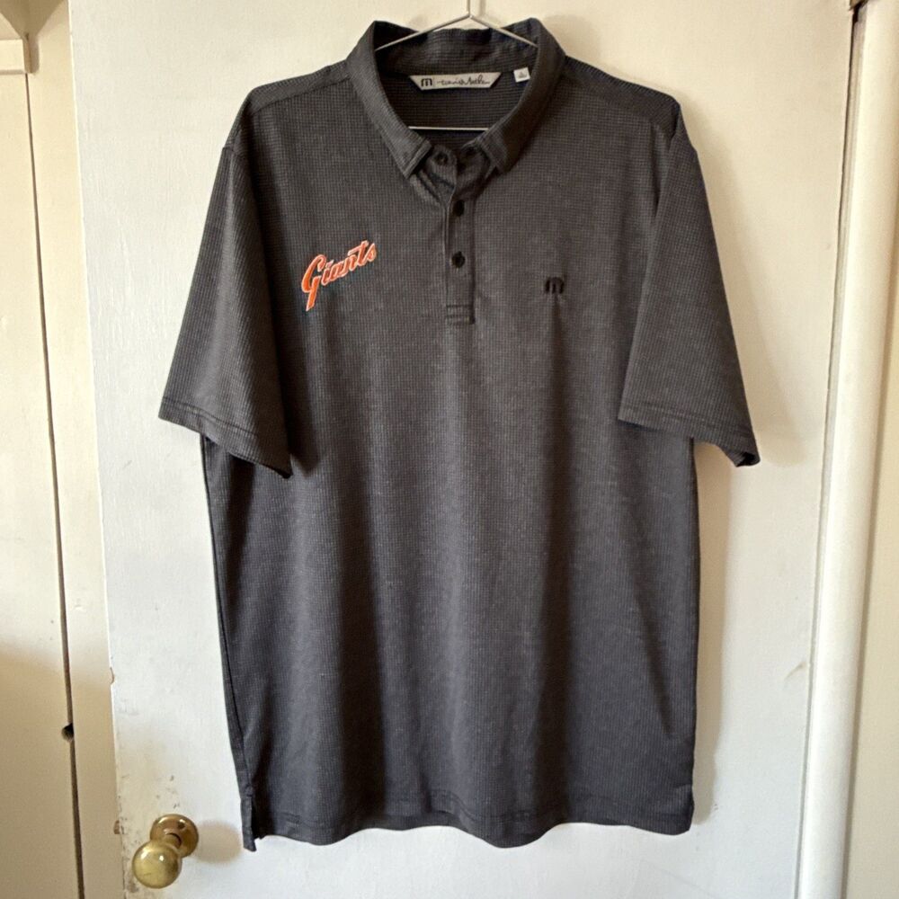 SF San Francisco Giants Travis Mathew Performance Gingham MLB Gray Polo | Large
